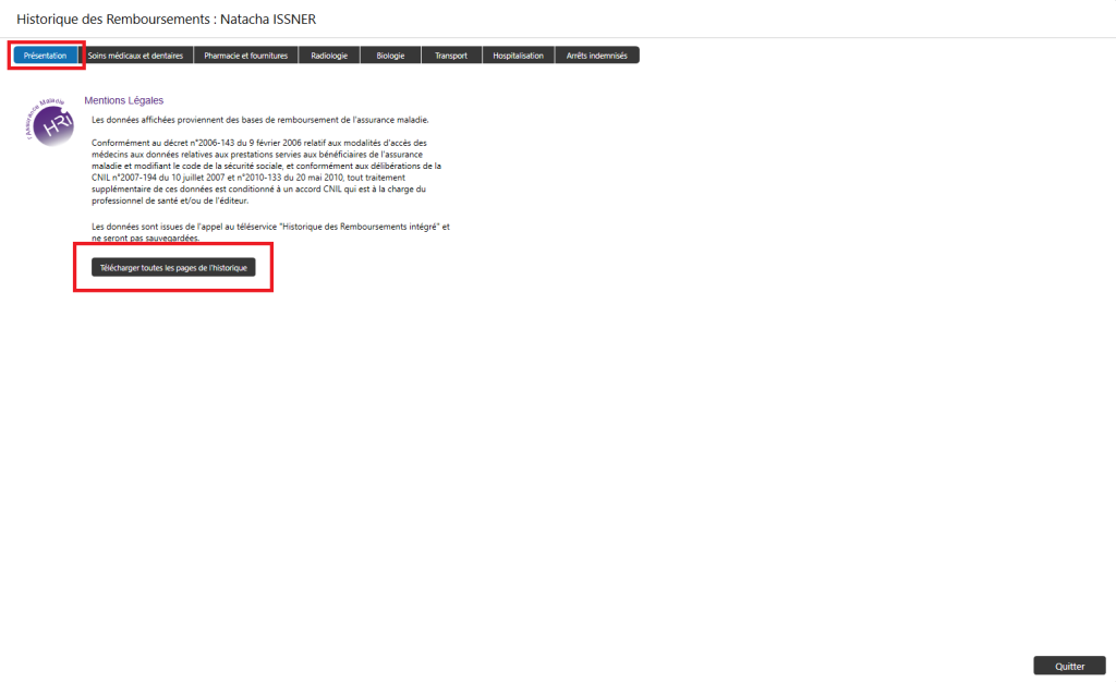 Consulter l’historique des remboursements d’un patient-2