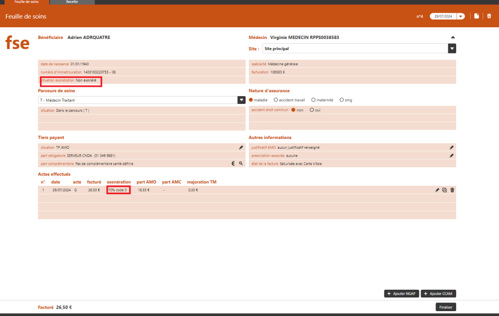Créer une FSE non exonérée 1