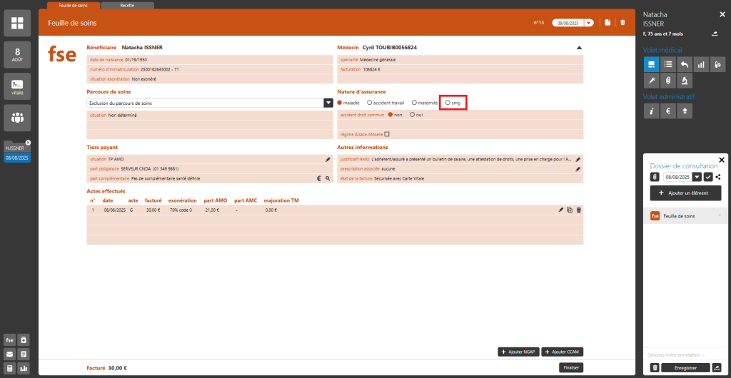 Créer une FSE pour Soins Médicaux Gratuits