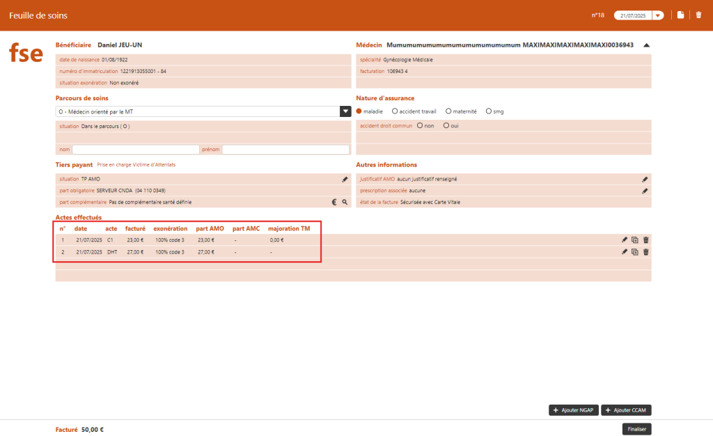 Créer une FSE pour un patient victime d'un attentat 5