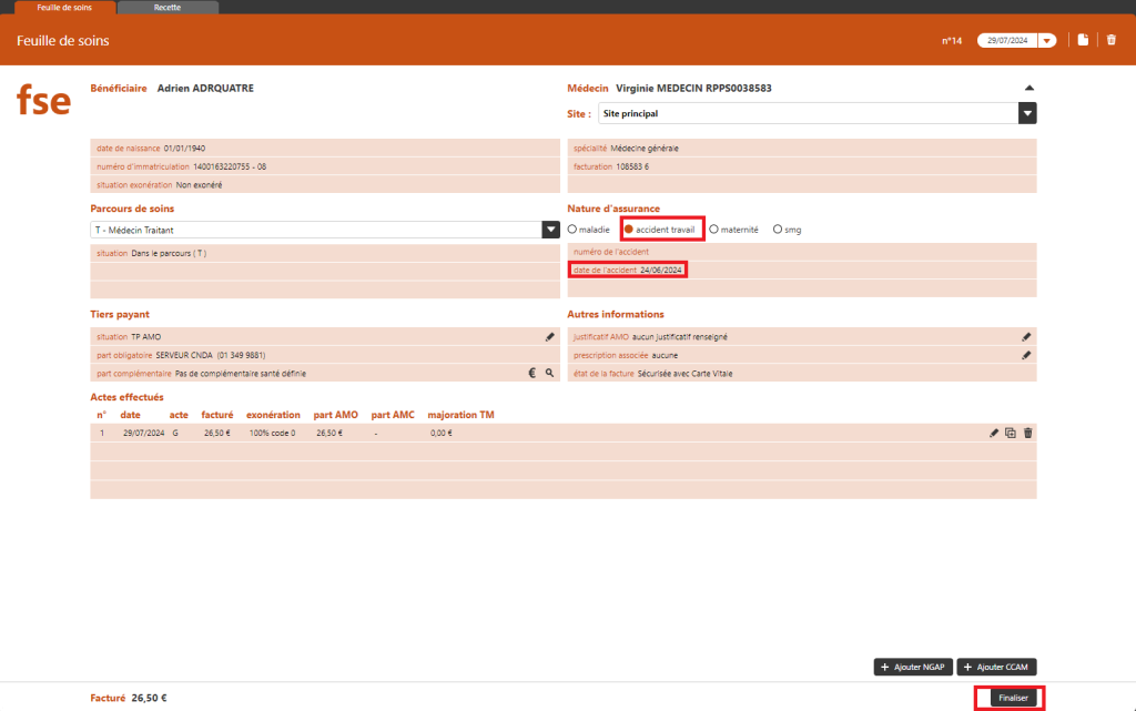Créer une FSE spécifique en Accident de Travail ou Maladie Professionnelle