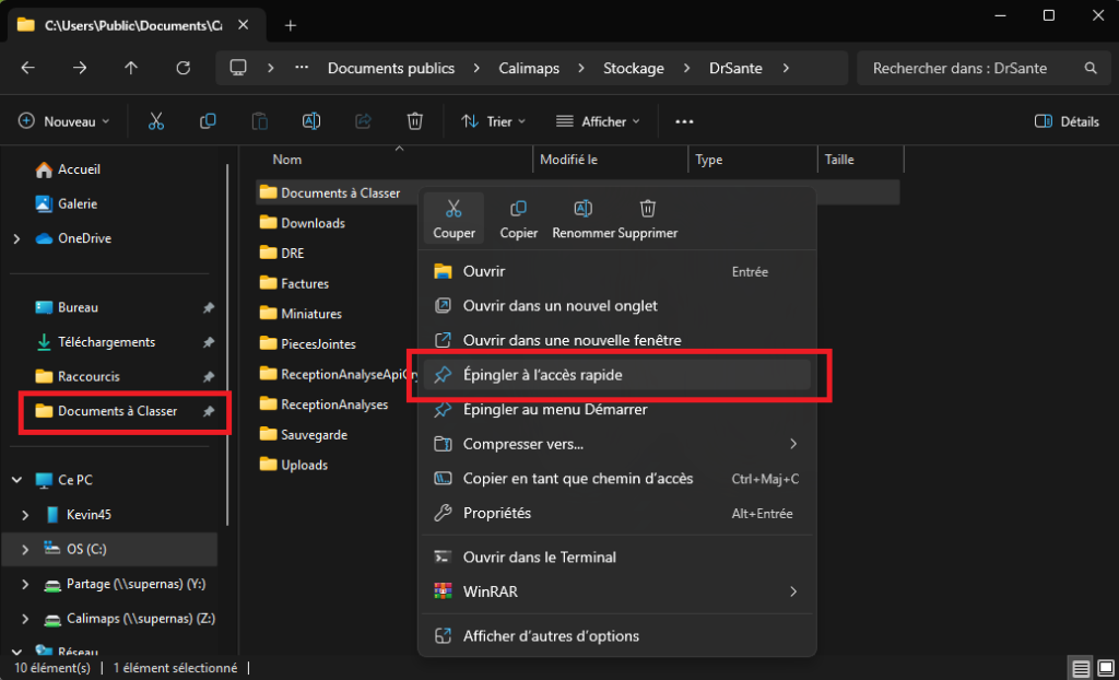 Épingler à l'accès rapide
