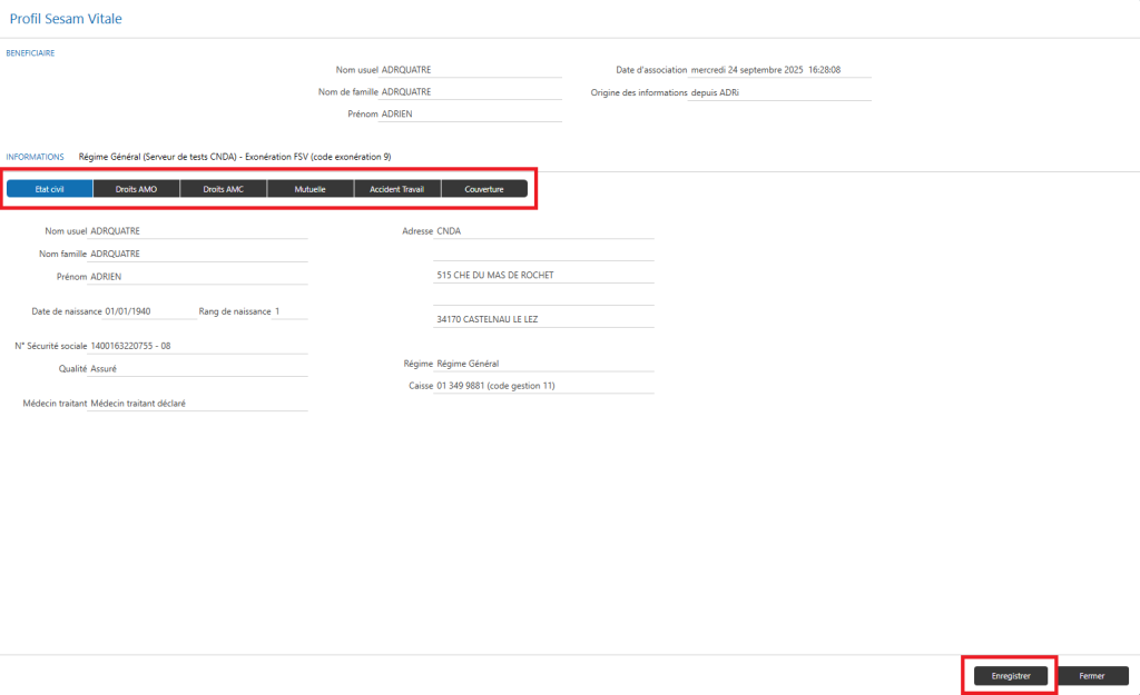 Récupérer les droits AMO du patient ADRi-3