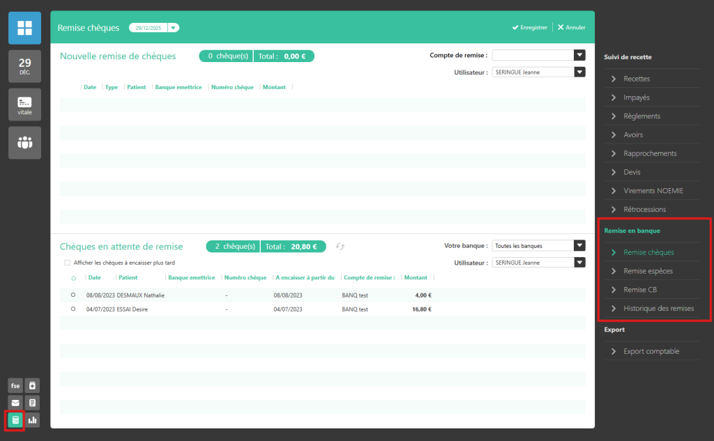 accéder au module remise en banque