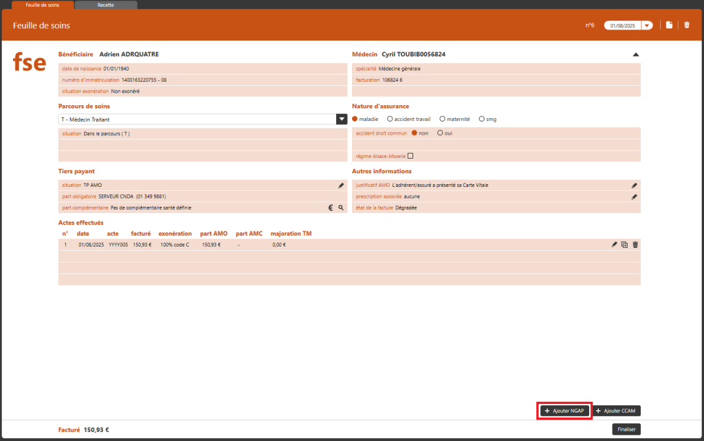 ajouter ngap feuille de soins