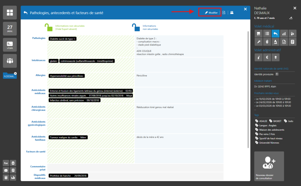 Ajouter une pathologie, un antécédent ou un facteur de risque