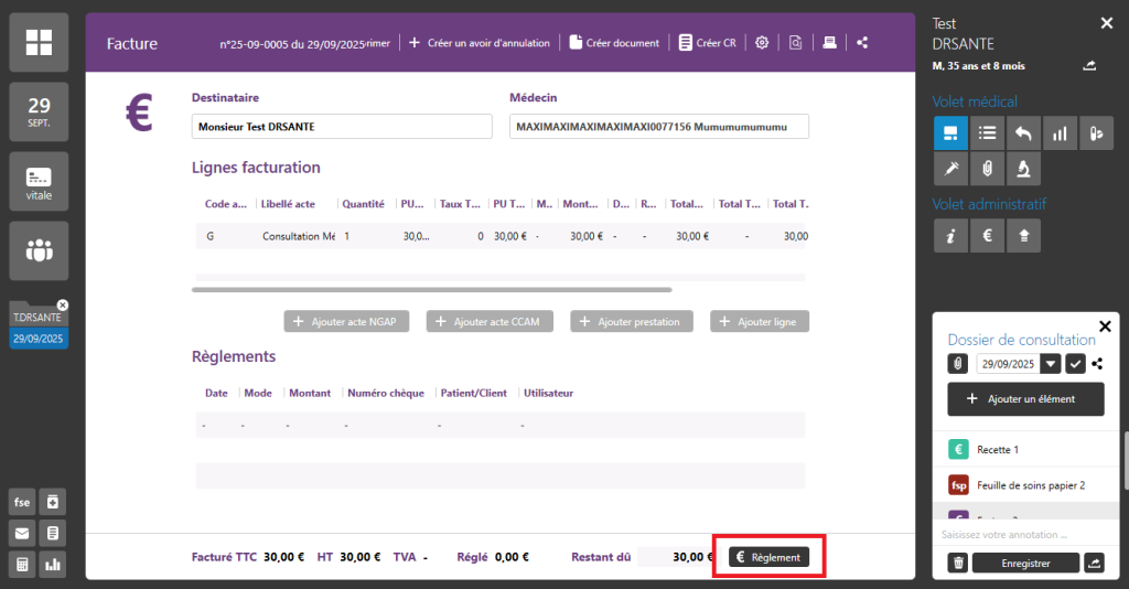 bouton reglement sur facture