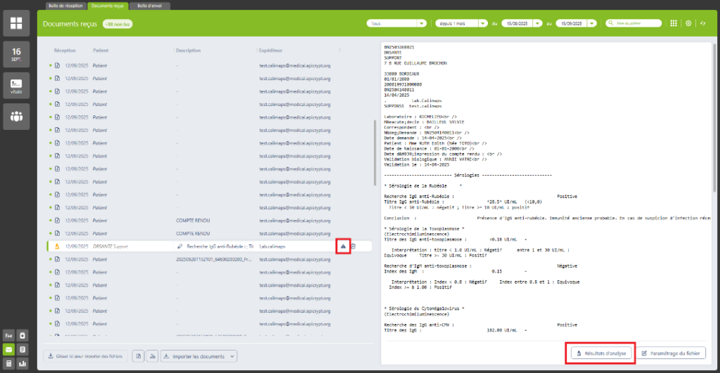 bouton résultats d'analyse