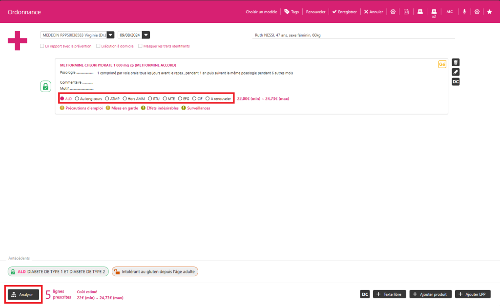 choix des options de l'ordonnance