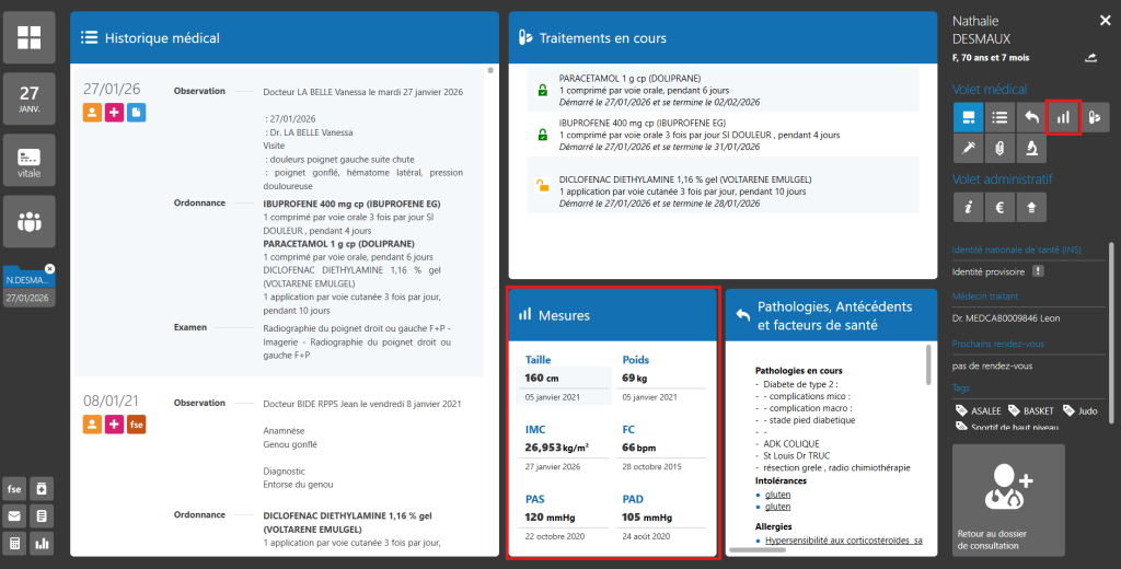 Consulter et exploiter les mesures biométriques du patient