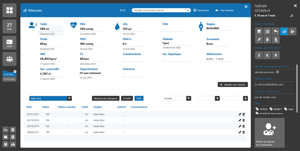 Consulter et exploiter les mesures biométriques du patient