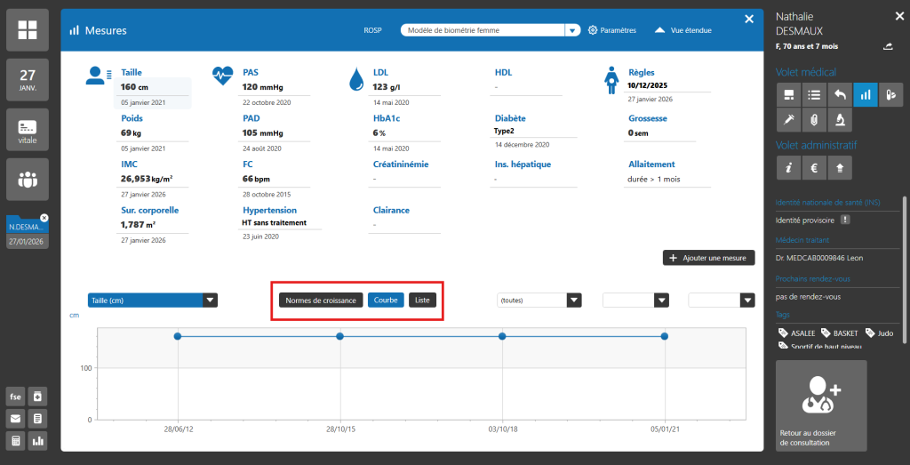 Consulter et exploiter les mesures biométriques du patient