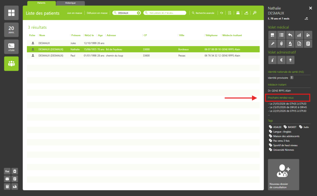Consulter l’historique des rendez-vous d’un patient