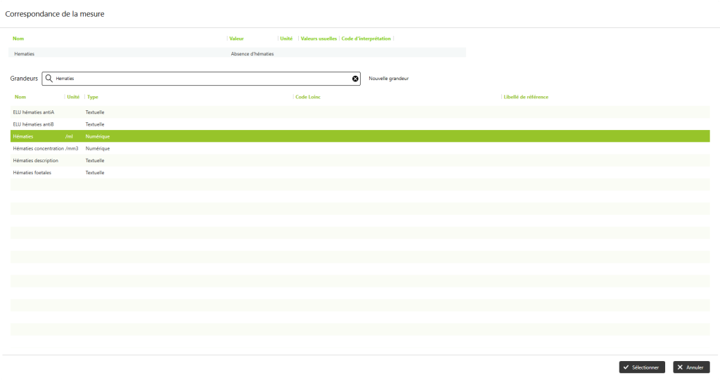 correspondance de la mesure