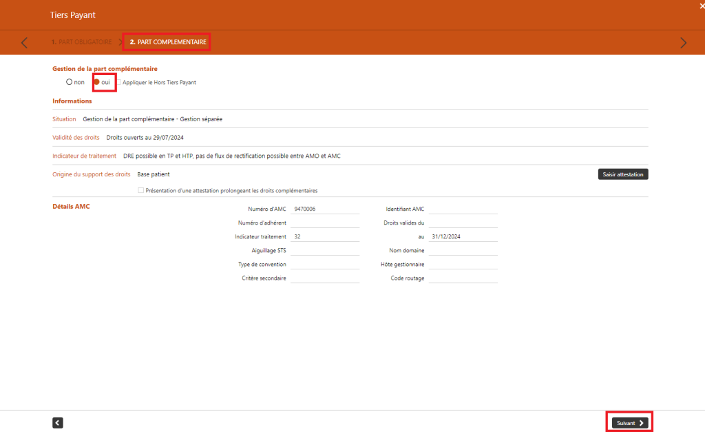 part complémentaire tiers-payant