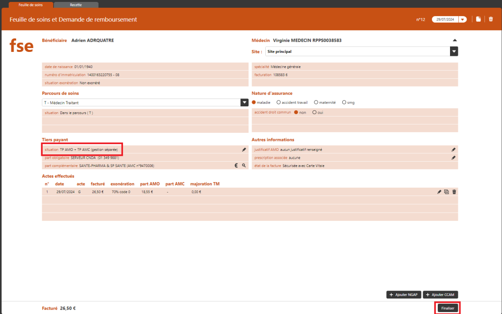 feuille de soin et demande de remboursement