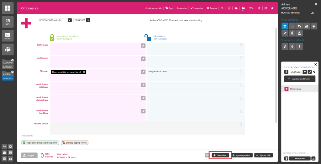 texte libre dans une ordonnance