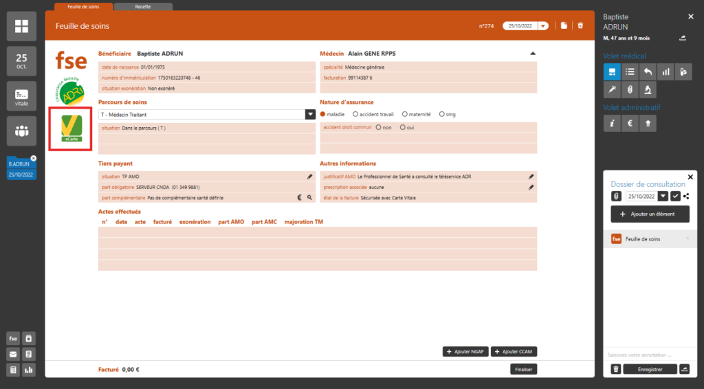 ecarte feuille de soins