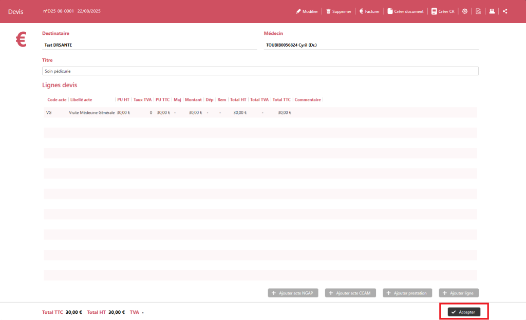 établir devis accepté