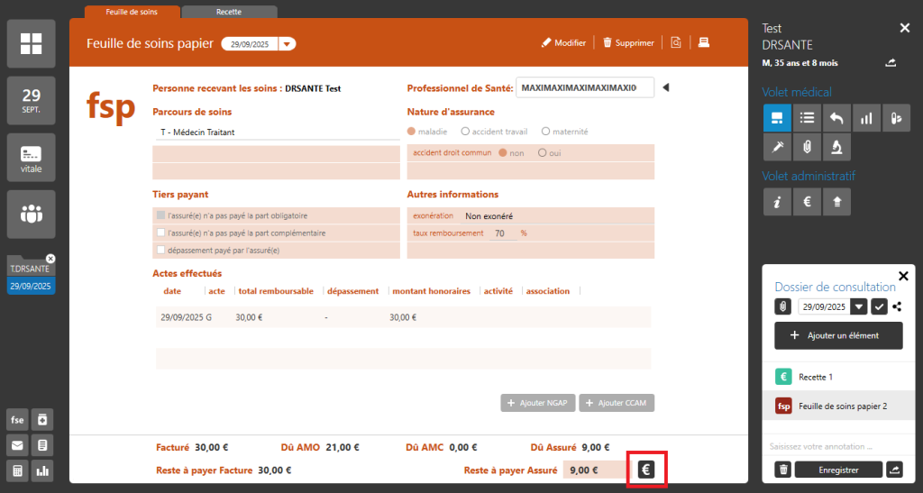 feuille de soins papier