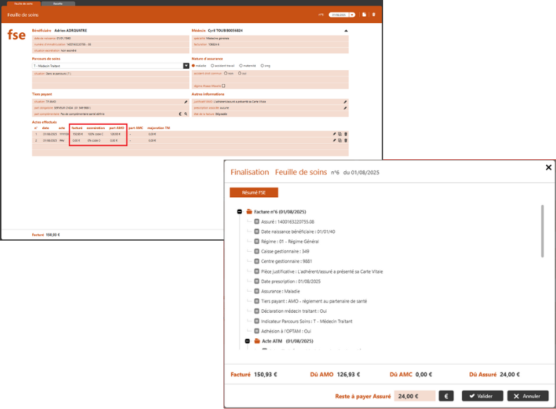 finalisation feuille de soin participation assure