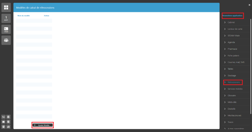 paramètres de rétrocession