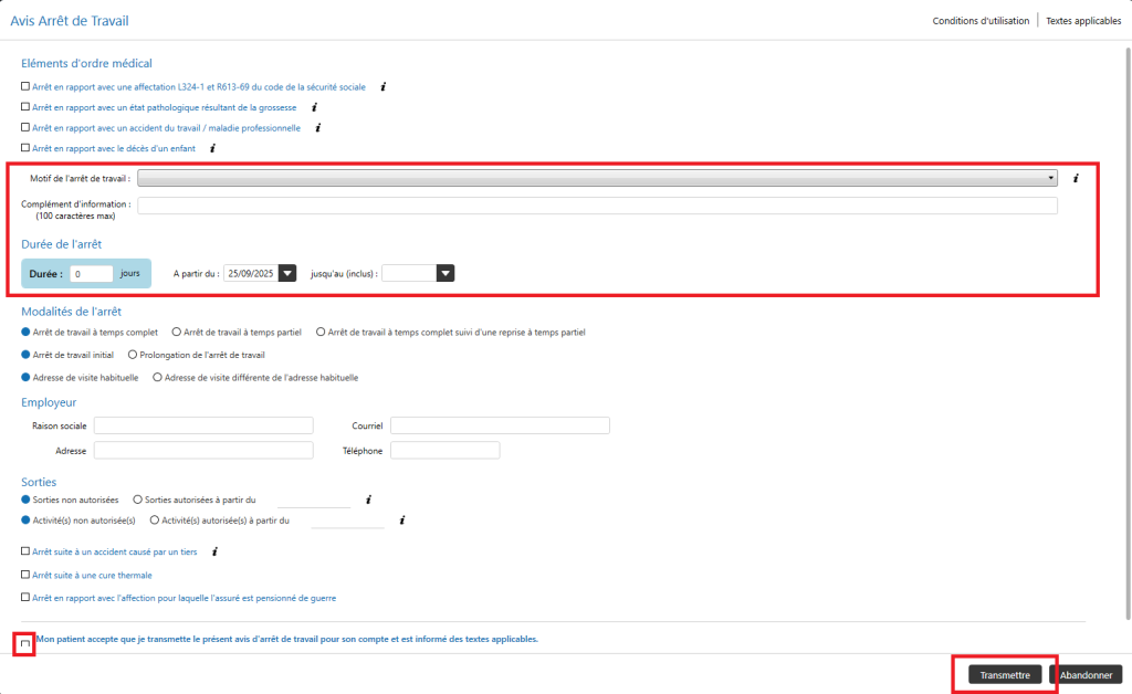 remplir Arrêt de travail