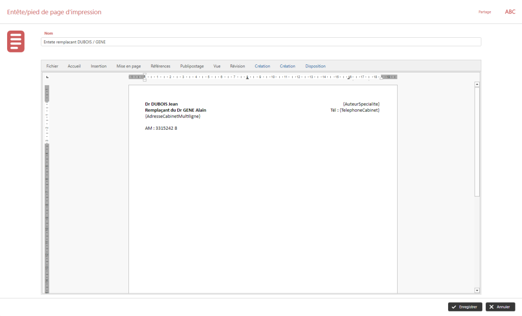 Screenshot En-tête document