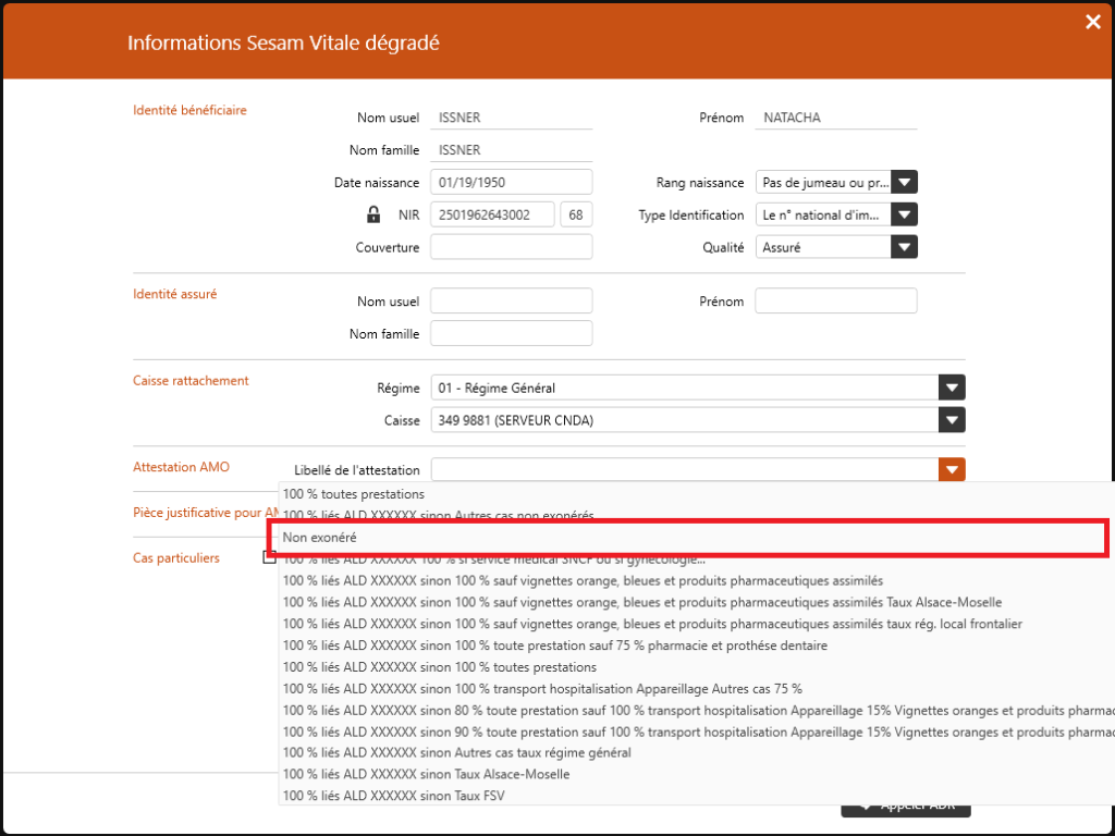 informations sesam vitale dégradé