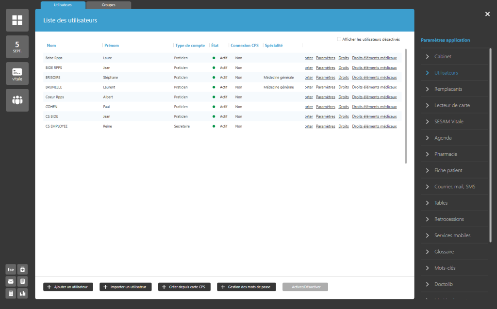 liste des utilisateurs