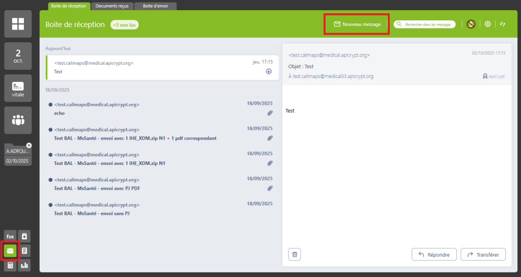 nouveau message boite de reception