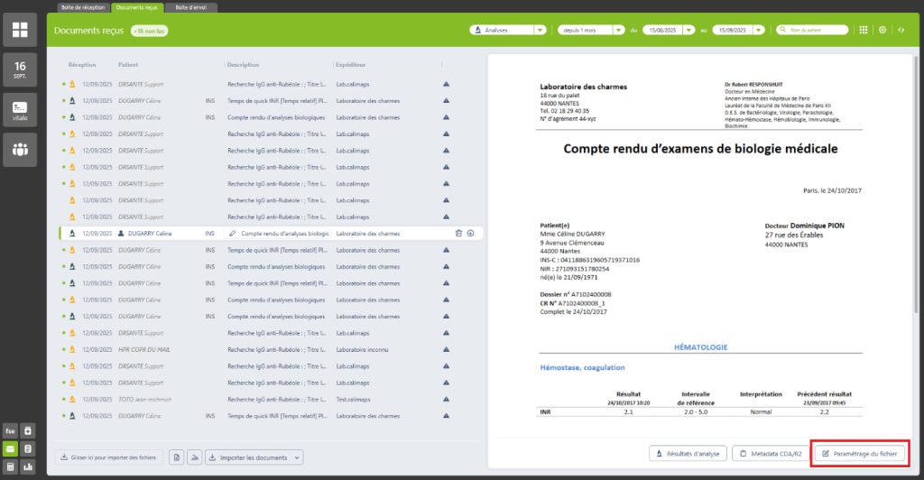 paramétrage du fichier