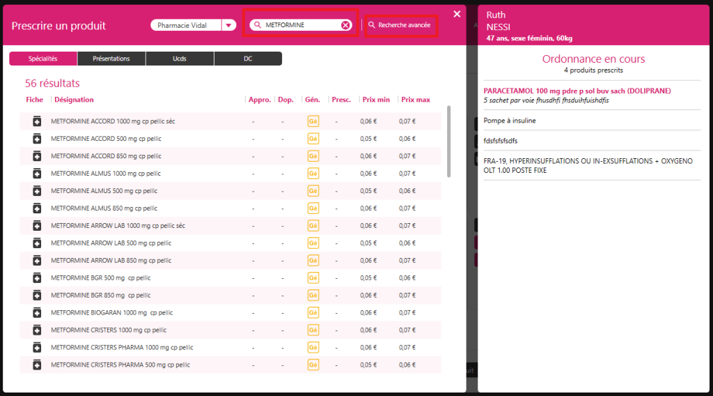 prescrire un produit menu