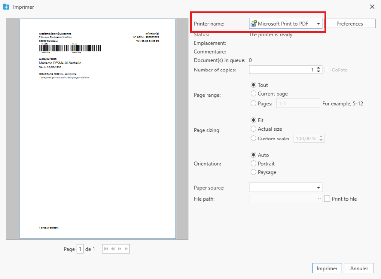 Prévisualiser et imprimer vos ordonnances