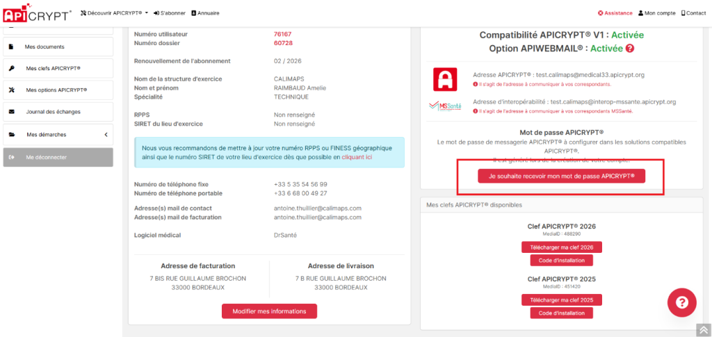 recevoir mot de passe