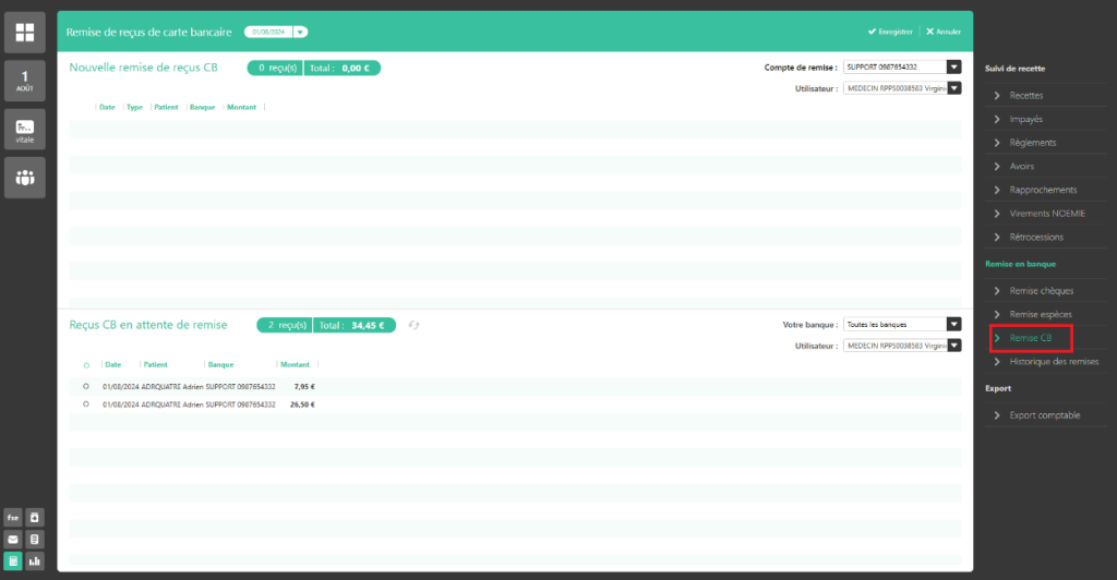 remise de reçus de carte bancaire