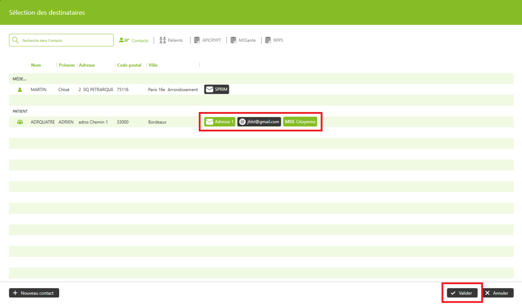 ajout destinaires section destinataire