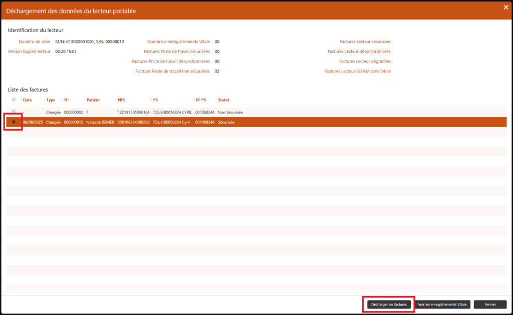 bouton décharger les factures