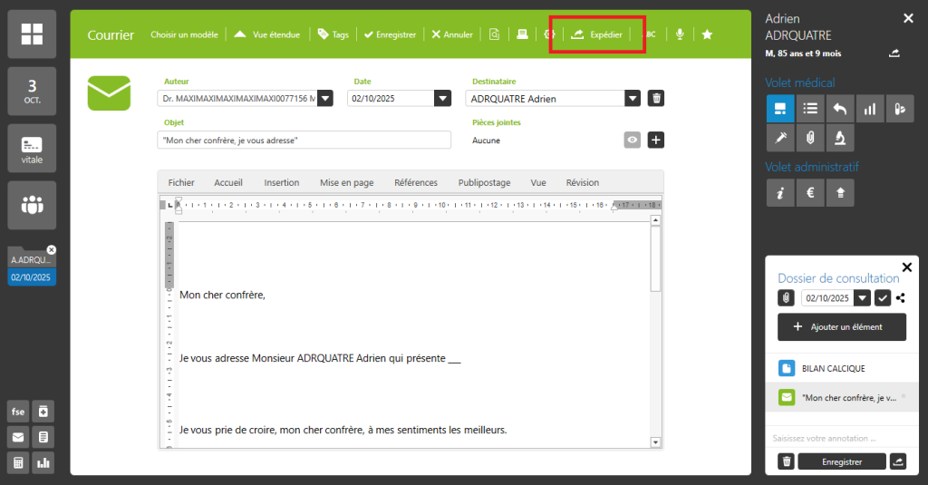 bouton expedier pour mail
