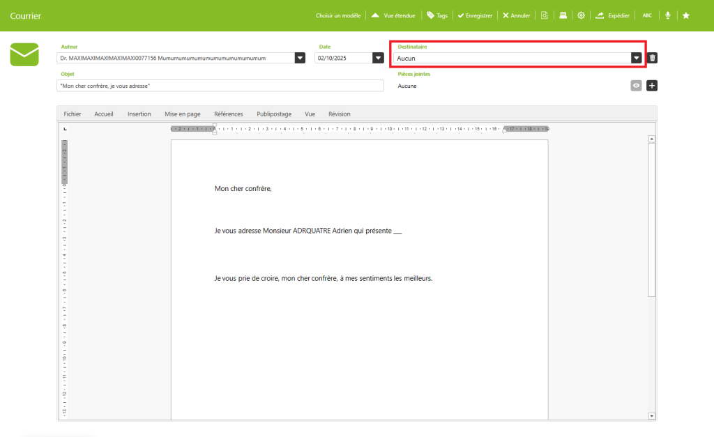 choix destinataire courrier