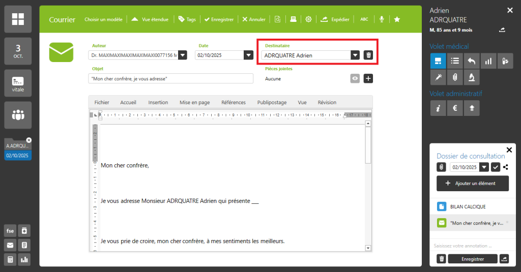 destinataire ajoute dans le courrier