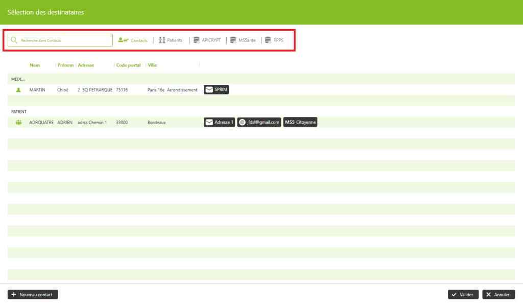 filtres selection des destinataires